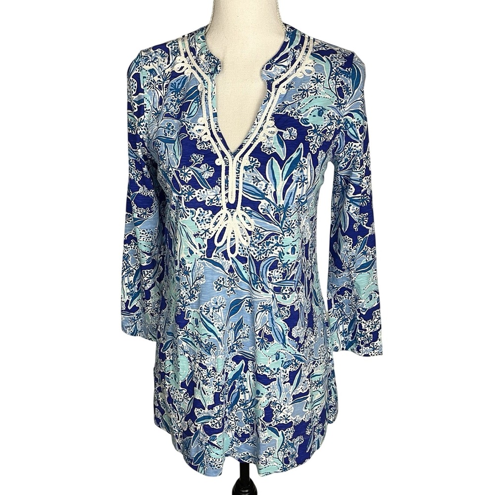 Lilly Pulitzer Kaia Knit Tunic Womens Small Blue Floral Koalafications